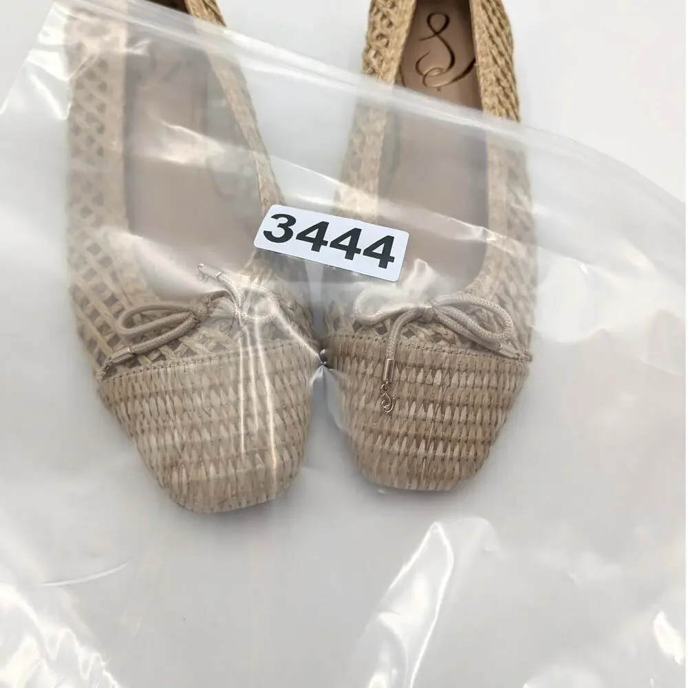 Sam Edelman May Ballet Flat Bow Detail Women's Woven Raffia Size US7.5M EU38